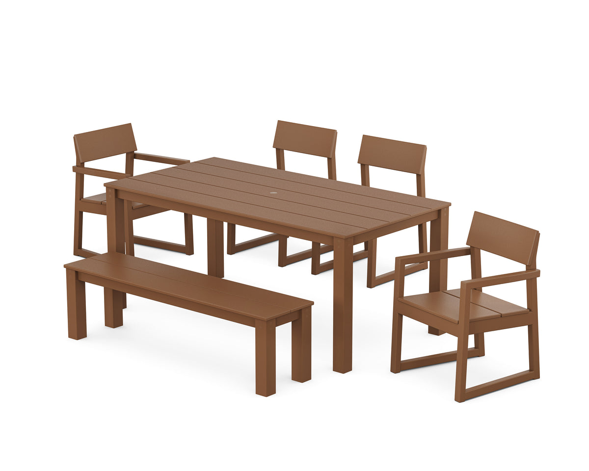 POLYWOOD EDGE 6-Piece Parsons Dining Set with Bench in Teak