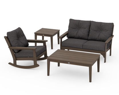 POLYWOOD Vineyard 4-Piece Deep Seating Rocker Set in Kona / Ash Charcoal