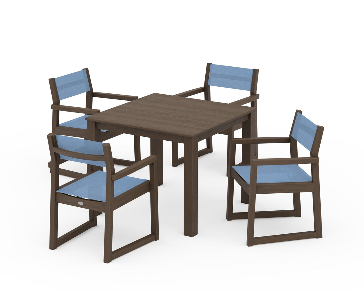 POLYWOOD EDGE Sling Arm Chair 5-Piece Parsons Dining Set in Kona / Poolside