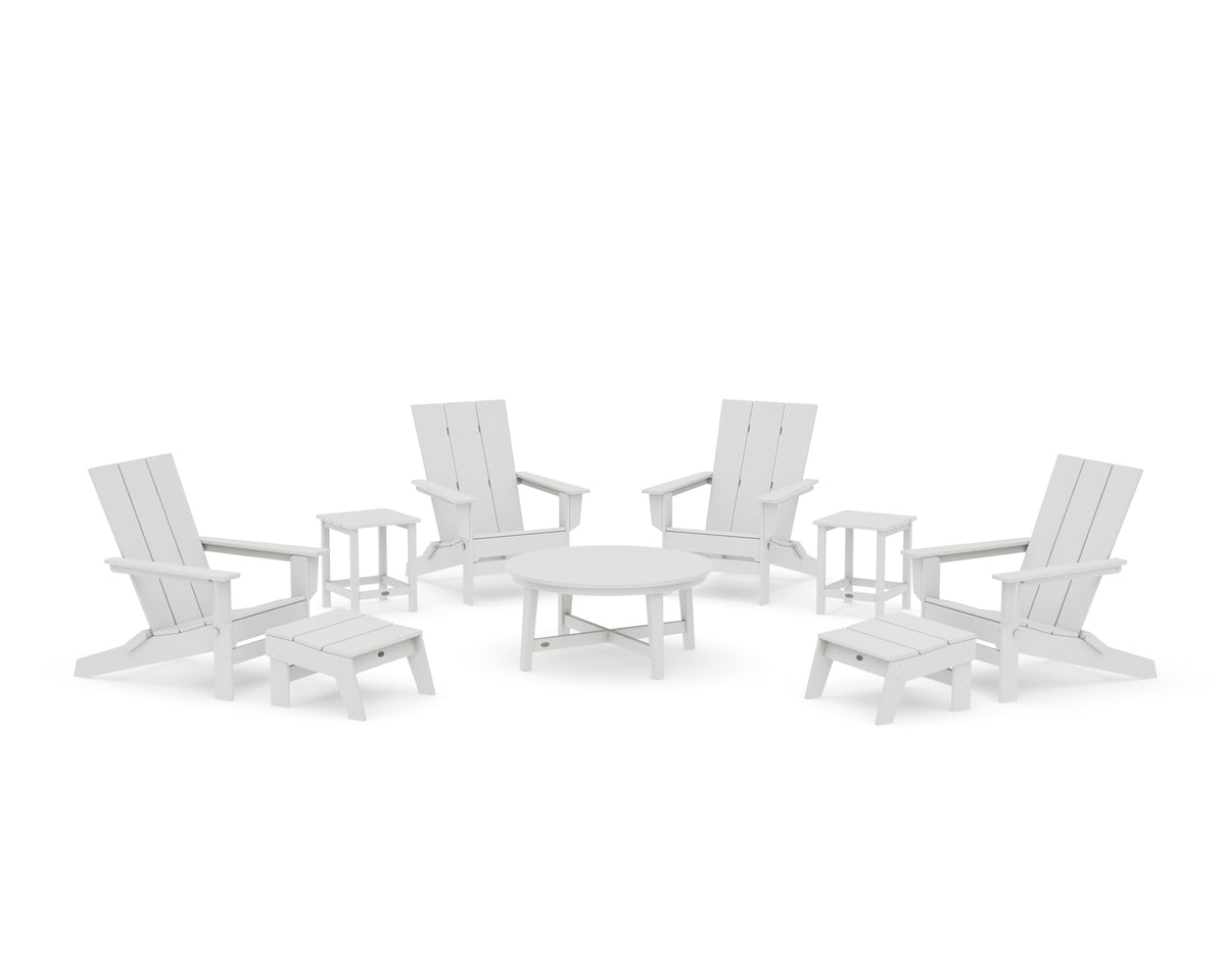 POLYWOOD Modern Studio Folding Adirondack 9-Piece Conversation Set in Vintage White