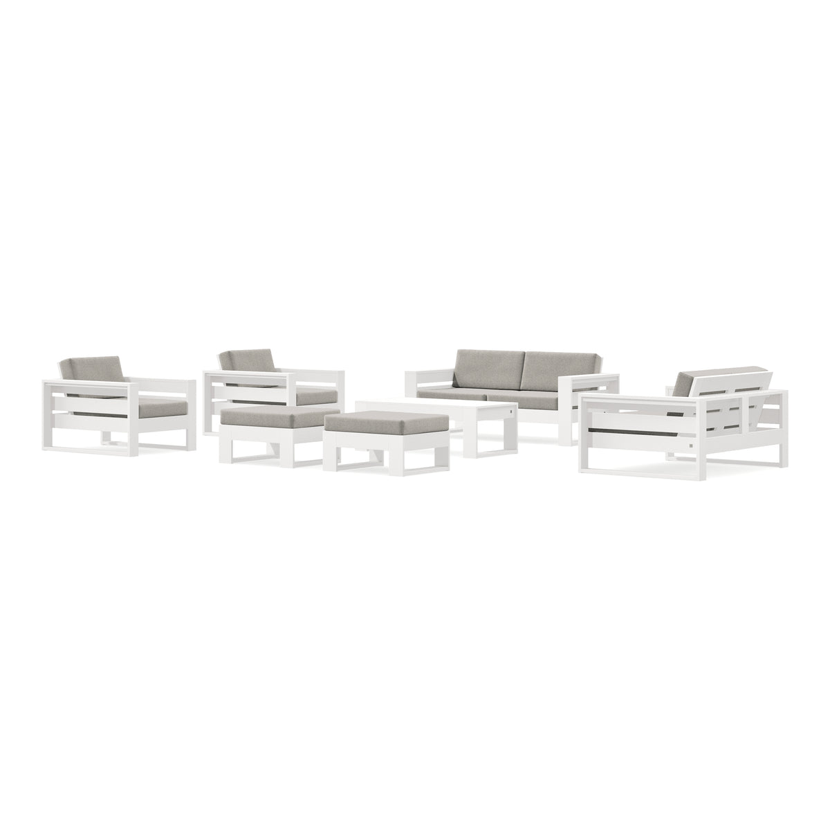 POLYWOOD PW Designer Series Latitude 7-Piece Lounge Loveseat Set in Vintage White / Weathered Tweed
