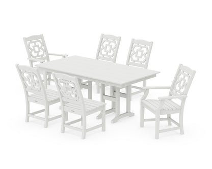 POLYWOOD Chinoiserie 7-Piece Farmhouse Dining Set in Vintage White