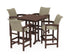 POLYWOOD Coastal Woven 5-Piece Farmhouse Bar Set with Trestle Legs in Mahogany / Dune Grass