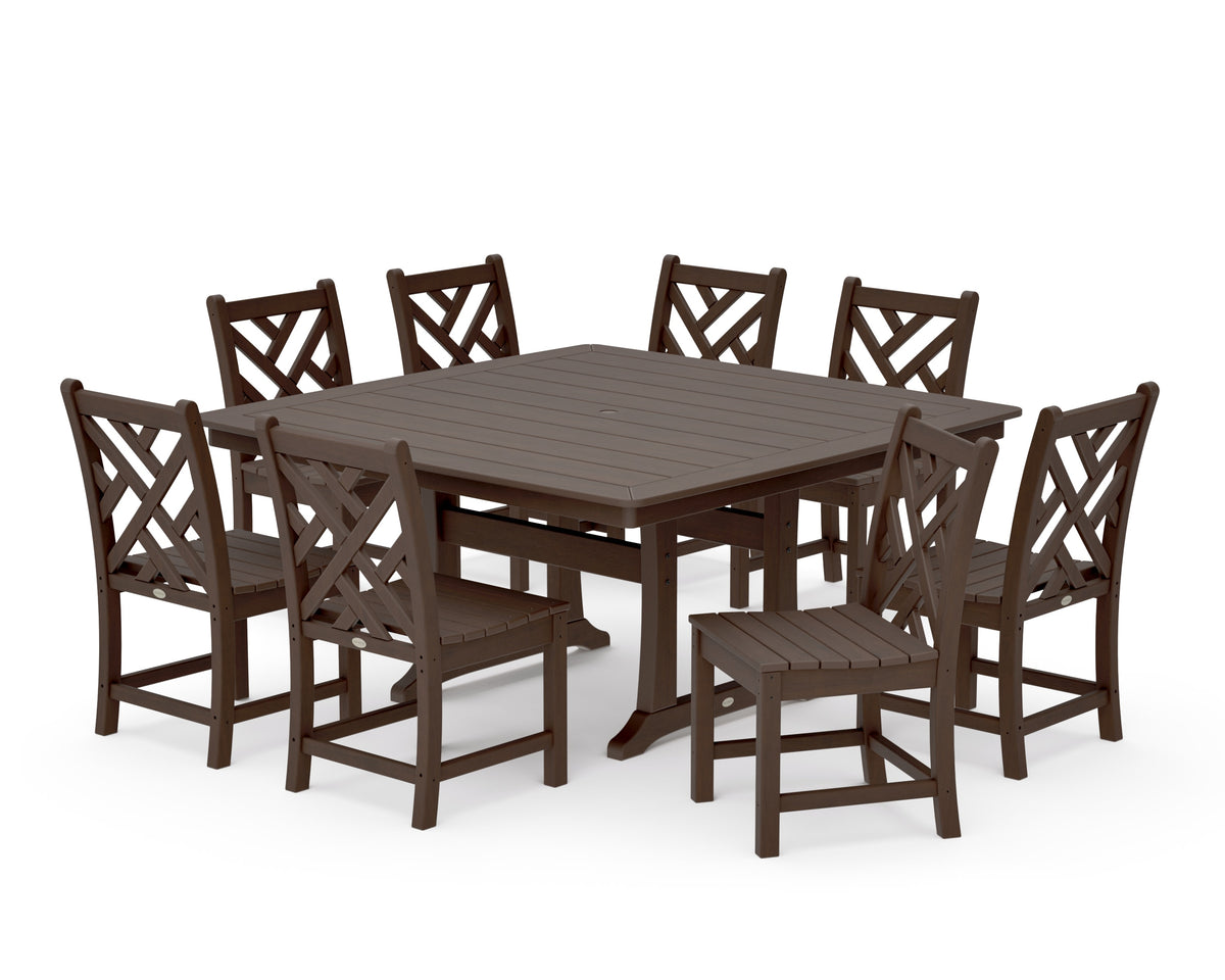 POLYWOOD Chippendale 9-Piece Nautical Trestle Dining Set in Kona