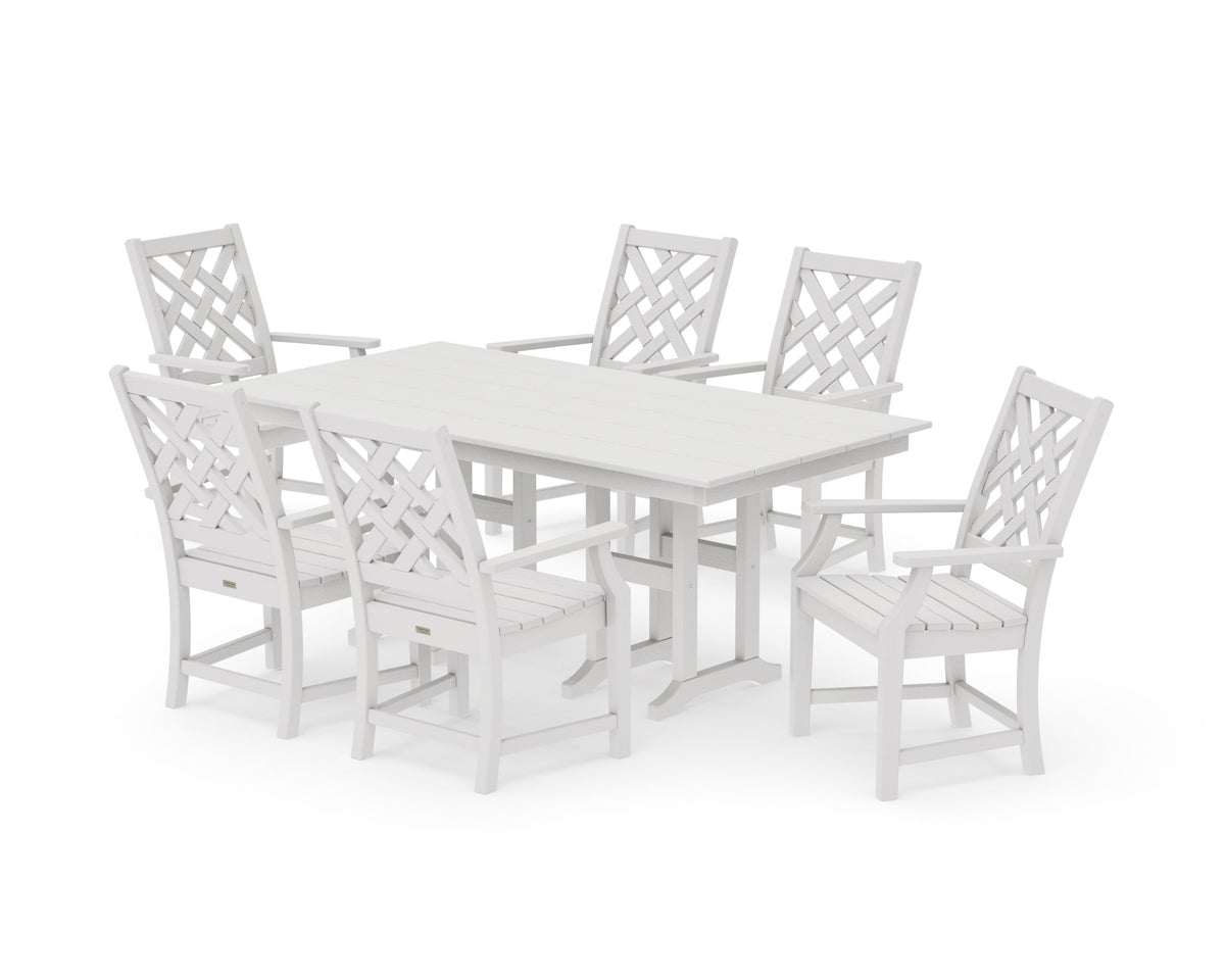 POLYWOOD Wovendale Arm Chair 7-Piece Farmhouse Dining Set in Vintage White