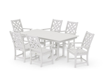 POLYWOOD Wovendale Arm Chair 7-Piece Farmhouse Dining Set in Vintage White