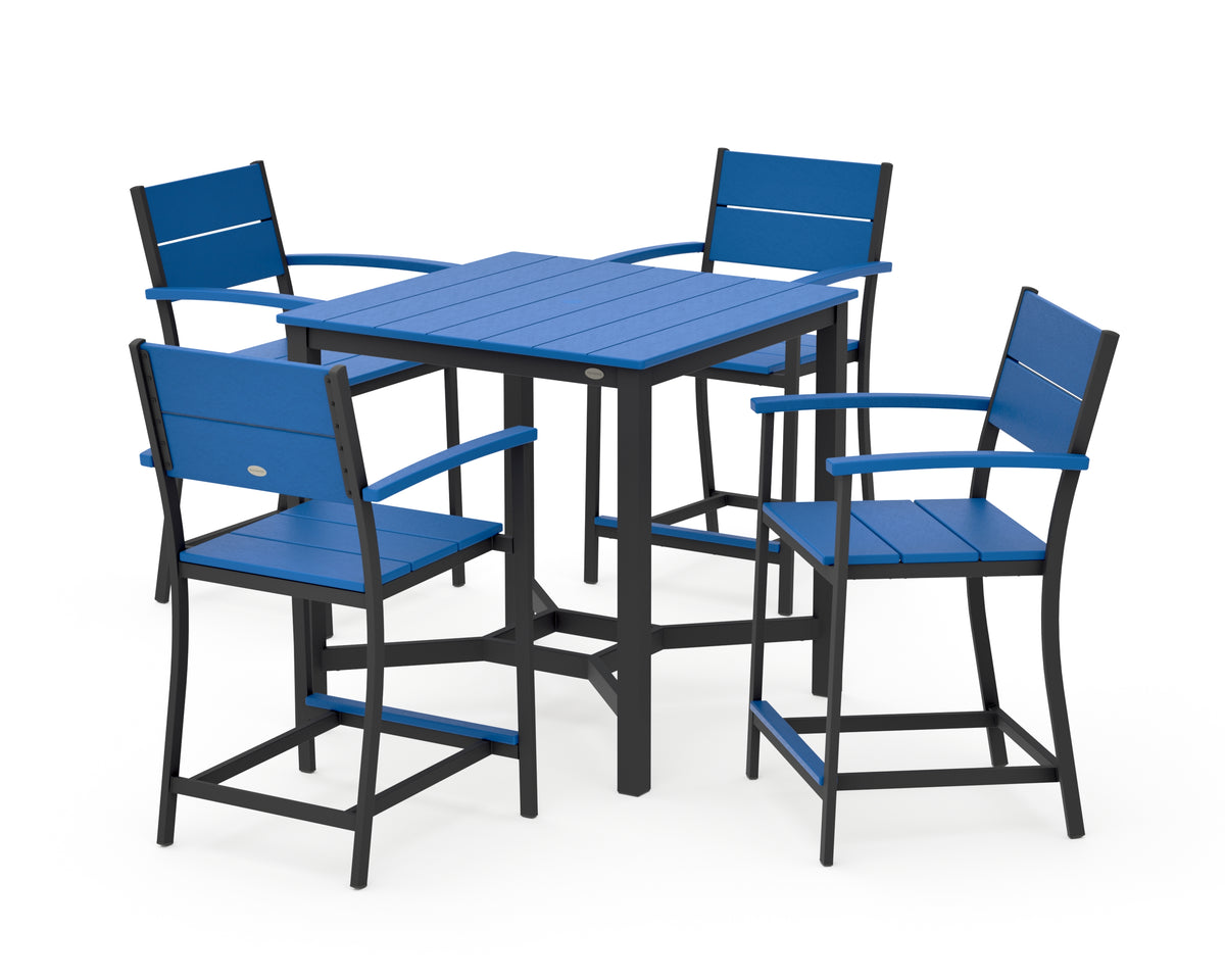 POLYWOOD Main Street 5-Piece Counter Set in Black / Pacific Blue