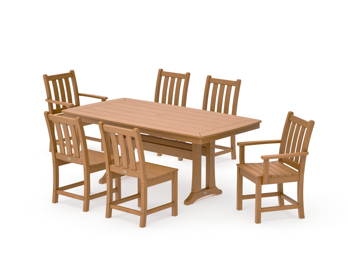 POLYWOOD Traditional Garden 7-Piece Dining Set with Trestle Legs in Natural