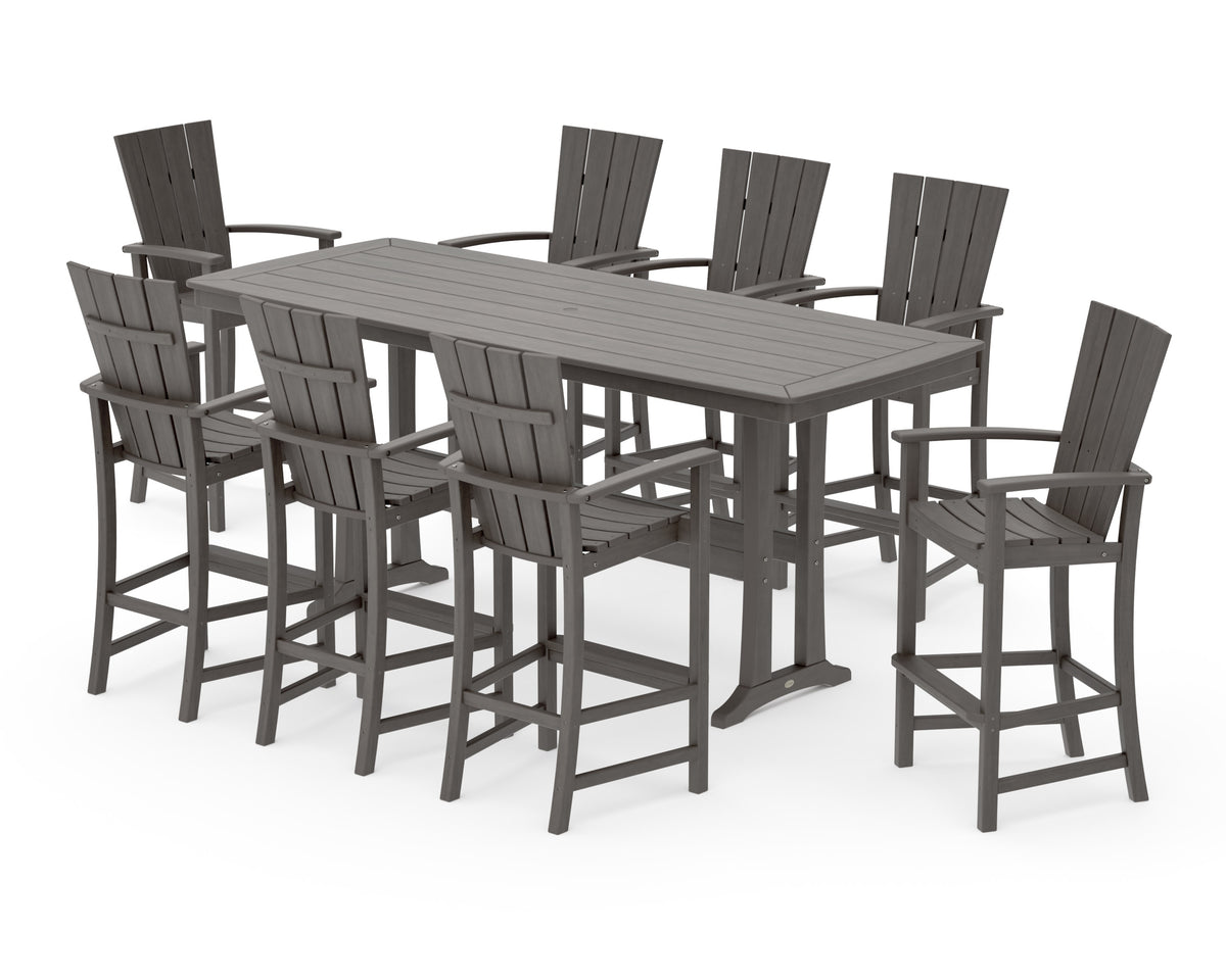 POLYWOOD Quattro Adirondack 9-Piece Bar Set with Trestle Legs in Driftwood