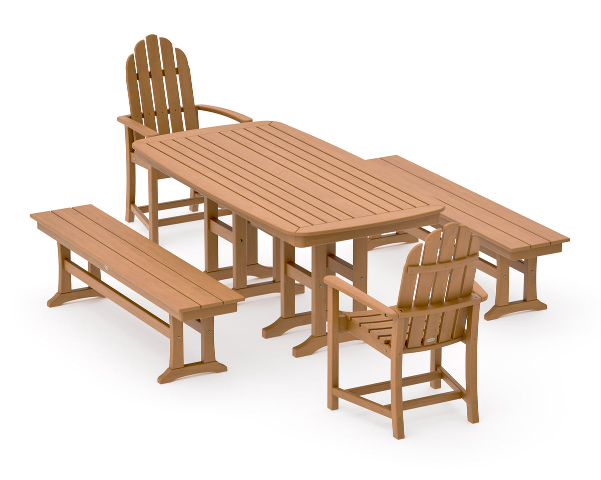 POLYWOOD Classic Adirondack 5-Piece Dining Set with Benches - 37" x 72" Table in Natural