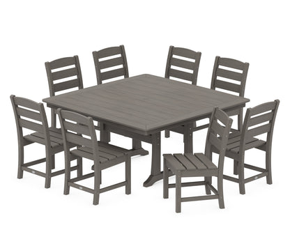 POLYWOOD Lakeside 9-Piece Nautical Trestle Dining Set in Driftwood