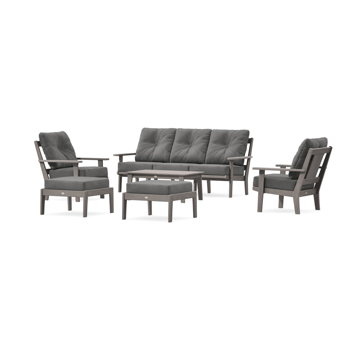 POLYWOOD Prairie 6-Piece Lounge Sofa Set in Driftwood