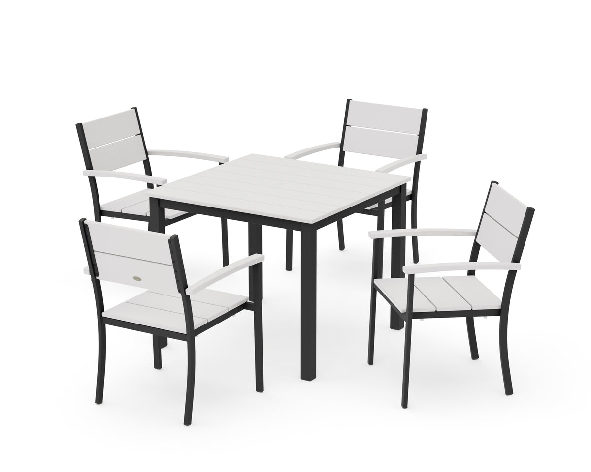 POLYWOOD Main Street 5-Piece Dining Set with Main Street 36" x 36" Dining Table in Black / Vintage White