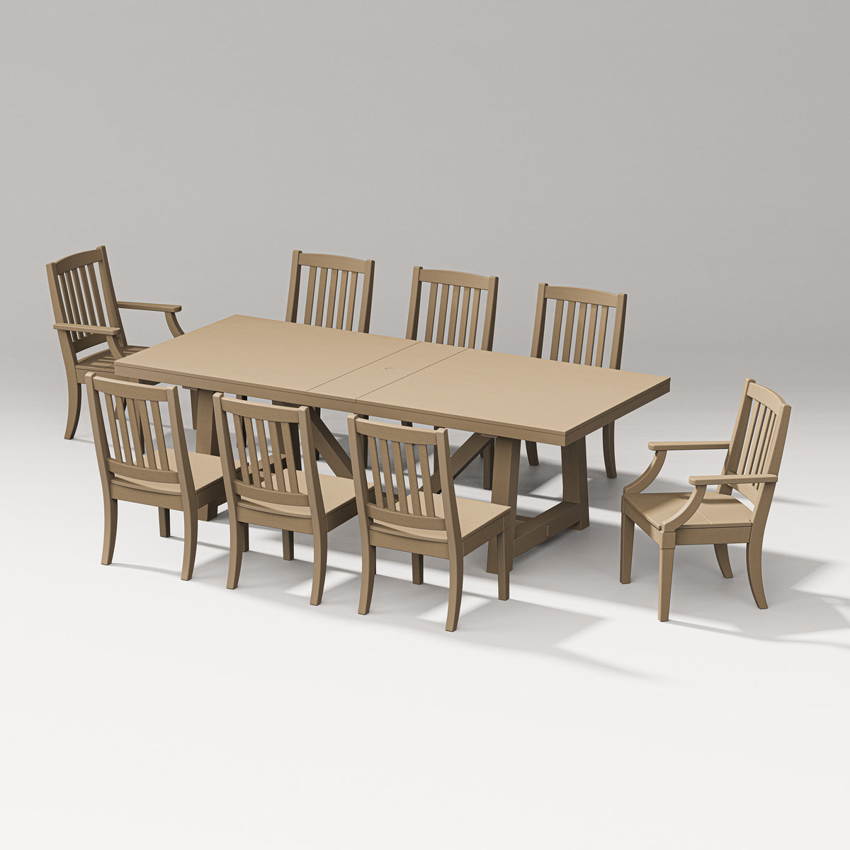 POLYWOOD Estate 9-Piece A-Frame Table Dining Set - 96" Table in Vintage Sahara