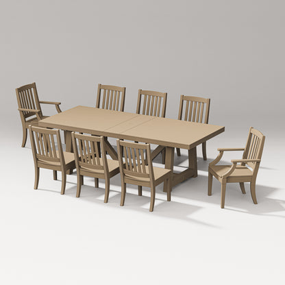 POLYWOOD Estate 9-Piece A-Frame Table Dining Set - 96" Table in Vintage Sahara