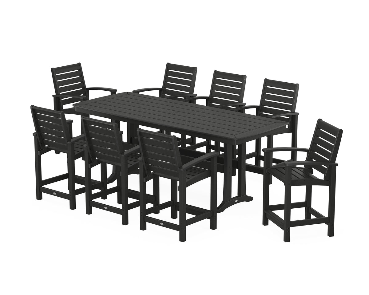 POLYWOOD Signature 9-Piece Counter Set with Trestle Legs in Black