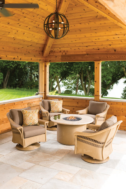 Lloyd Flanders Lloyd Loom 48" Round Fire Table with Stone Top – 2x2 Weave, lifestyle photo 4