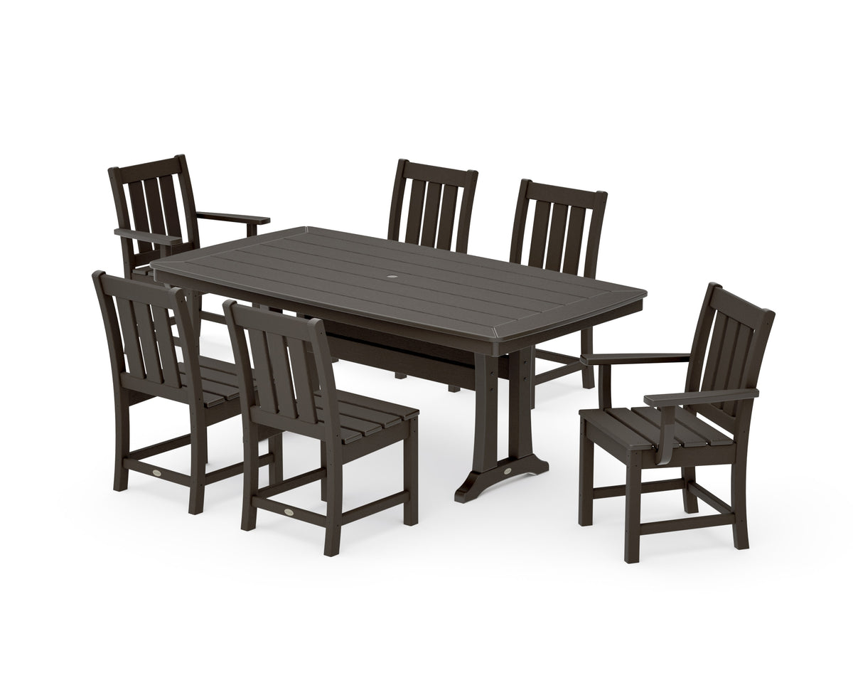 POLYWOOD Oxford 7-Piece Dining Set with Trestle Legs in Vintage Coffee