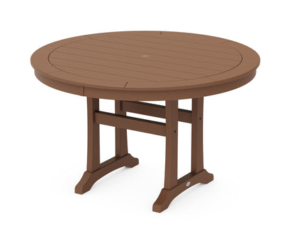 POLYWOOD Nautical Trestle 48" Round Dining Table in Teak
