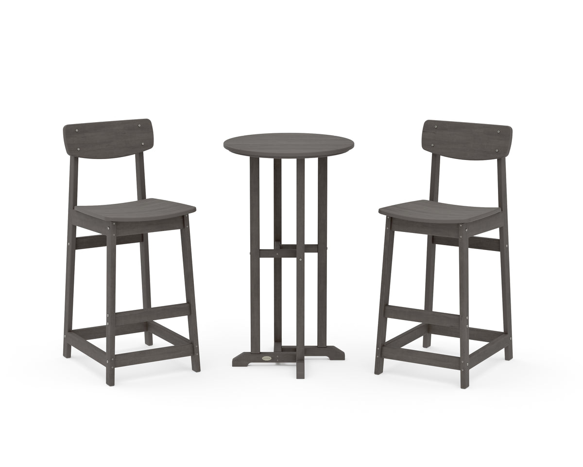 POLYWOOD Modern Studio Urban Bar Chair 3-Piece Bistro Set in Driftwood