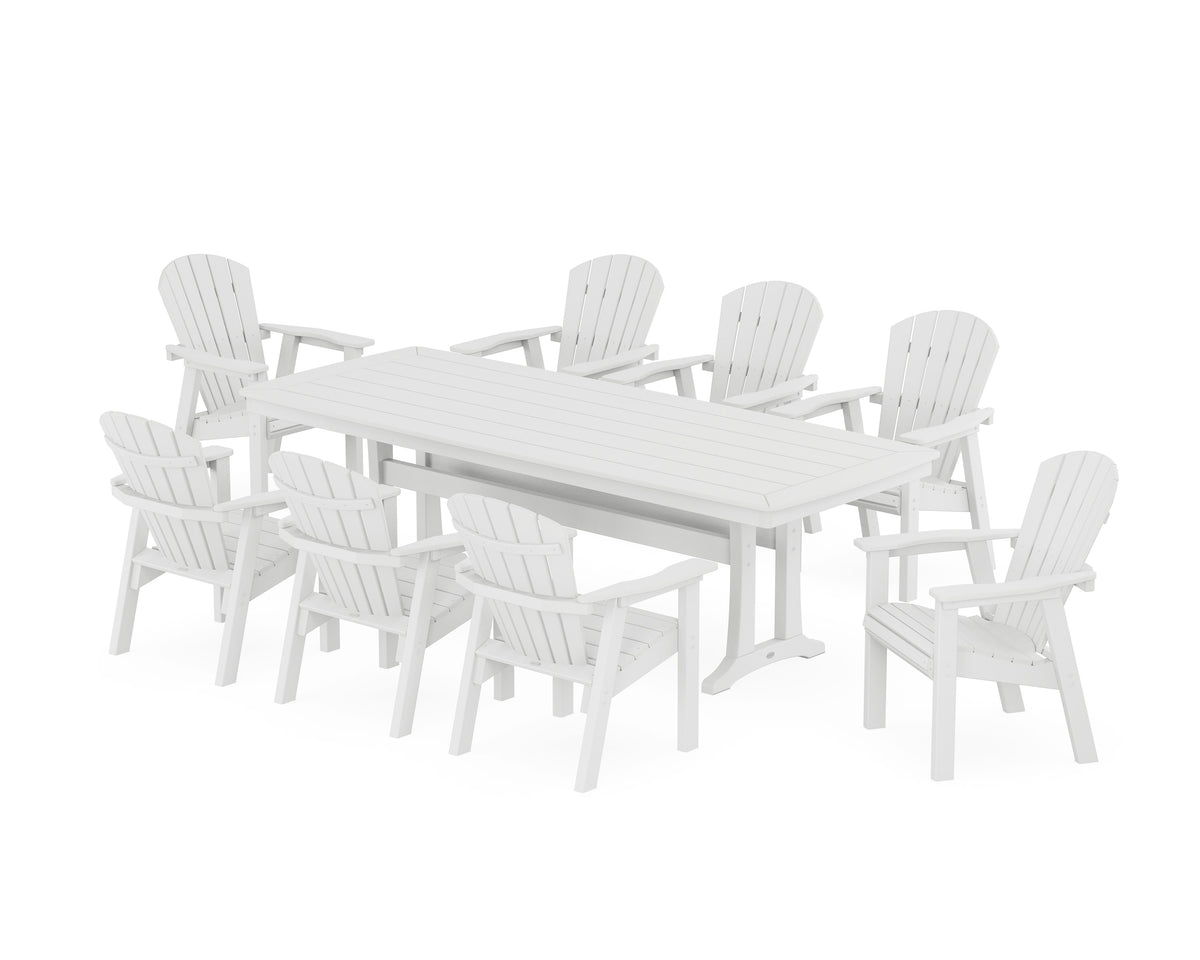 POLYWOOD Seashell 9-Piece Dining Set with Trestle Legs in White