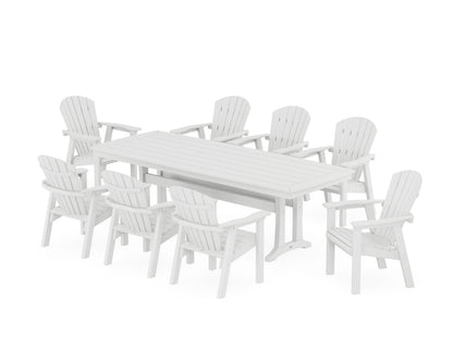 POLYWOOD Seashell 9-Piece Dining Set with Trestle Legs in White