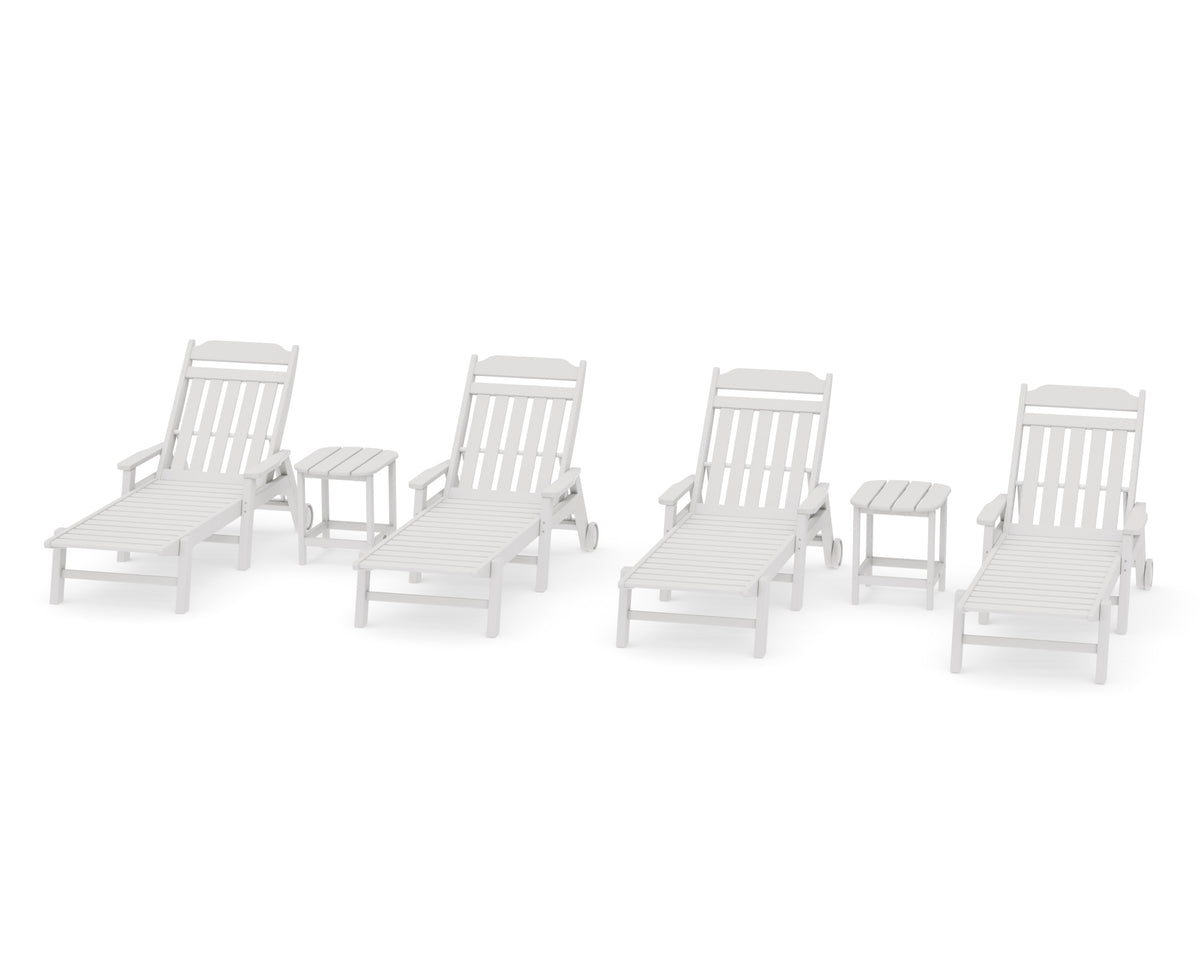 POLYWOOD Cottage 6-Piece Chaise Set with Arms and Wheels in Vintage White