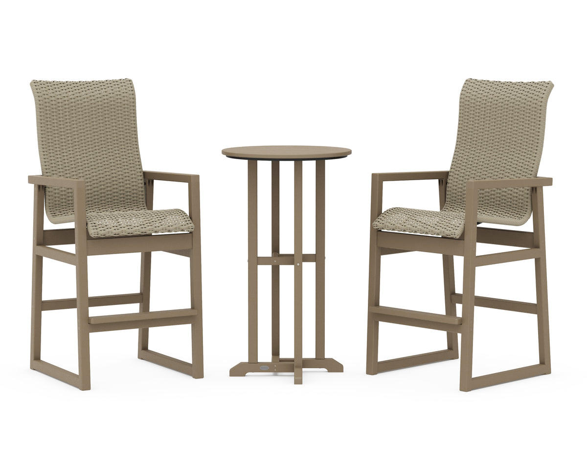 POLYWOOD EDGE Woven Highback 3-Piece Farmhouse Bar Set in Vintage Sahara / Dune Grass