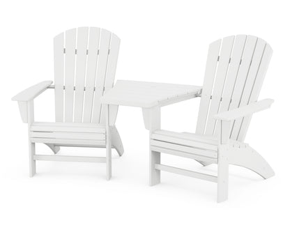 POLYWOOD Nautical 3-Piece Curveback Adirondack Set With Angled Connecting Table in White
