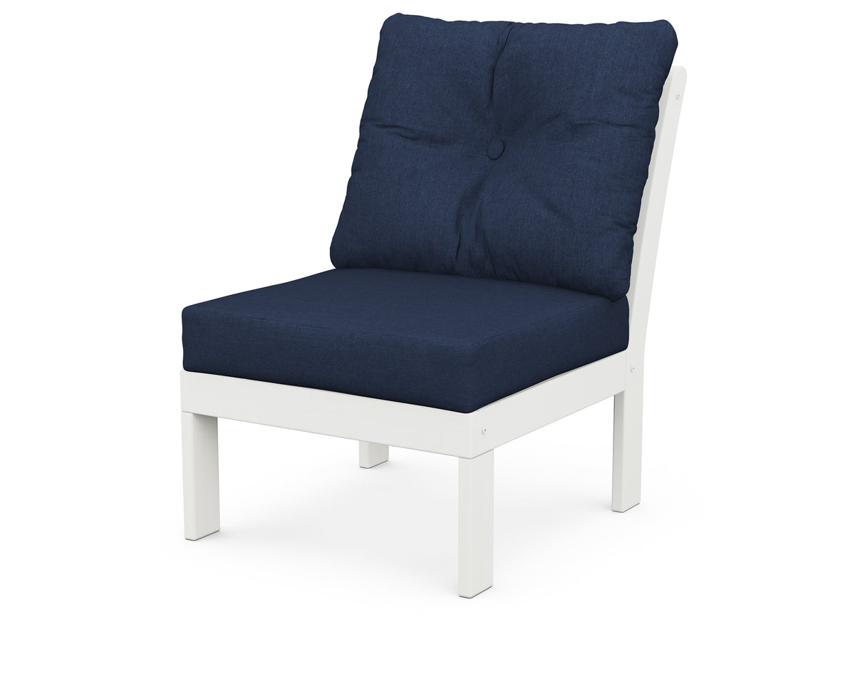 POLYWOOD Vineyard Modular Armless Chair in Vintage White / Spectrum Indigo