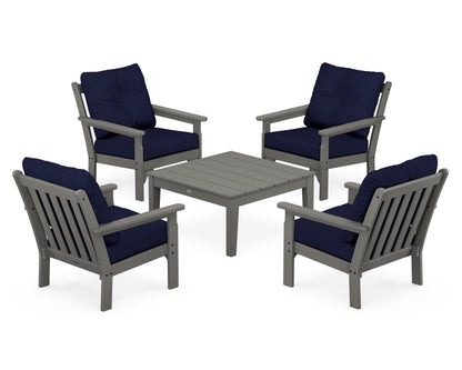 POLYWOOD Vineyard 5-Piece Deep Seating Conversation Set in Slate Grey / Navy