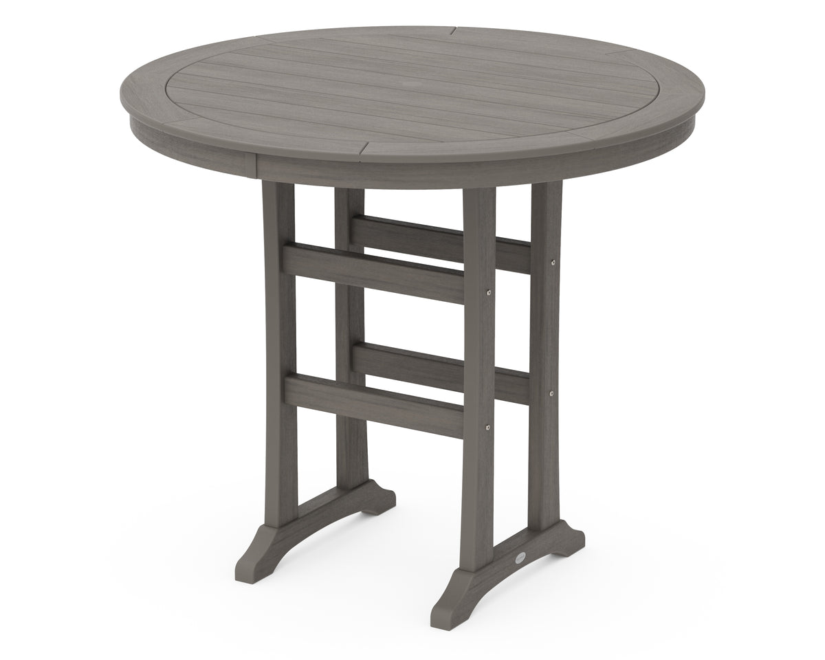 POLYWOOD Nautical Trestle 48" Round Bar Table in Driftwood
