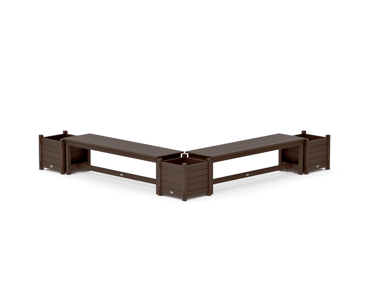 POLYWOOD 60" Nautical L-Shaped Planter Bench Corner Set in Kona