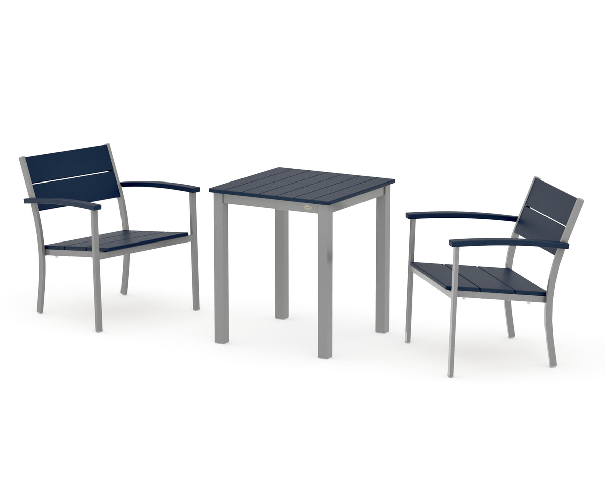 POLYWOOD Main Street 3-Piece Square Dining Set in Silver / Navy