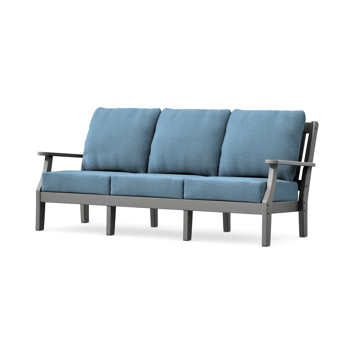 POLYWOOD Chinoiserie Deep Seating Sofa in Slate Grey / Sky Blue