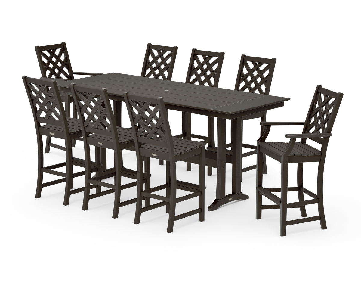 POLYWOOD Country Living Wovendale 9-Piece Farmhouse Bar Set with Trestle Legs in Vintage Coffee