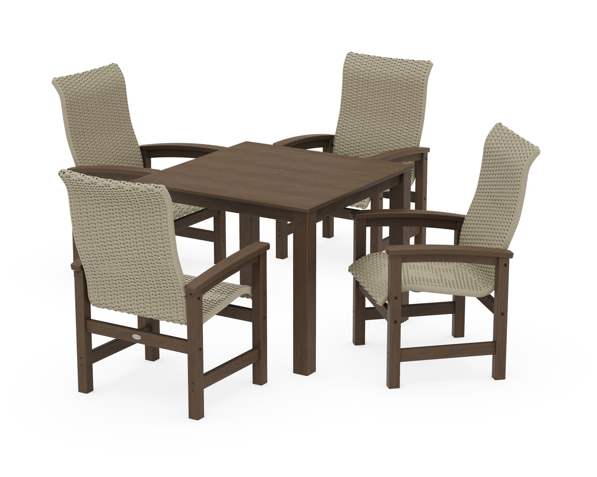 POLYWOOD Coastal Woven High-Back 5-Piece Parsons Dining Set in Kona / Dune Grass