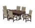 POLYWOOD Coastal Woven High-Back Arm Chair 7-Piece Farmhouse Dining Set with Trestle Legs in Mahogany / Dune Grass