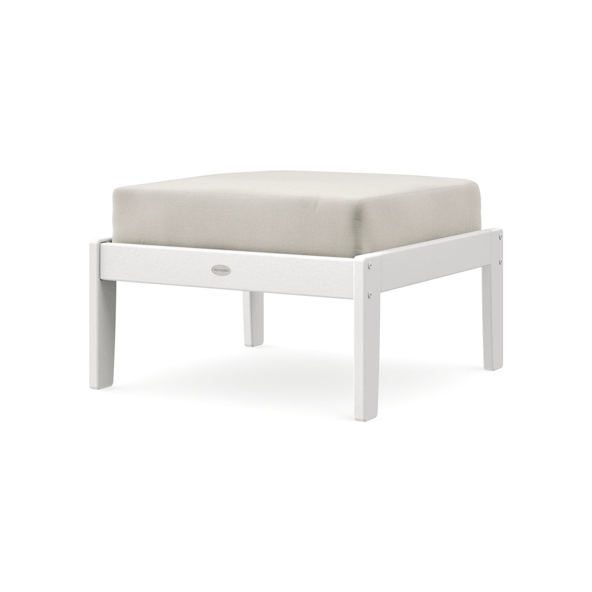 POLYWOOD Braxton Deep Seating Ottoman in White / Blend Linen
