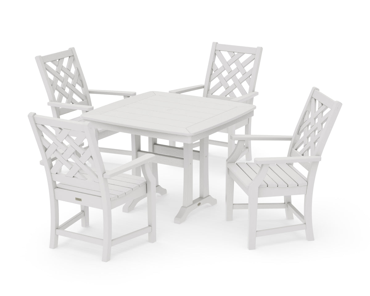POLYWOOD Wovendale 5-Piece Dining Set with Trestle Legs in Vintage White
