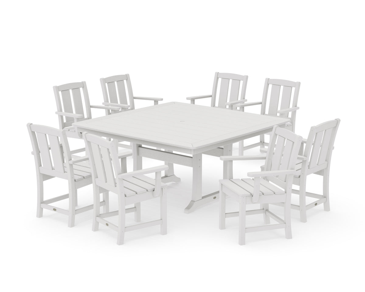 POLYWOOD Mission 9-Piece Square Dining Set with Trestle Legs in Vintage White