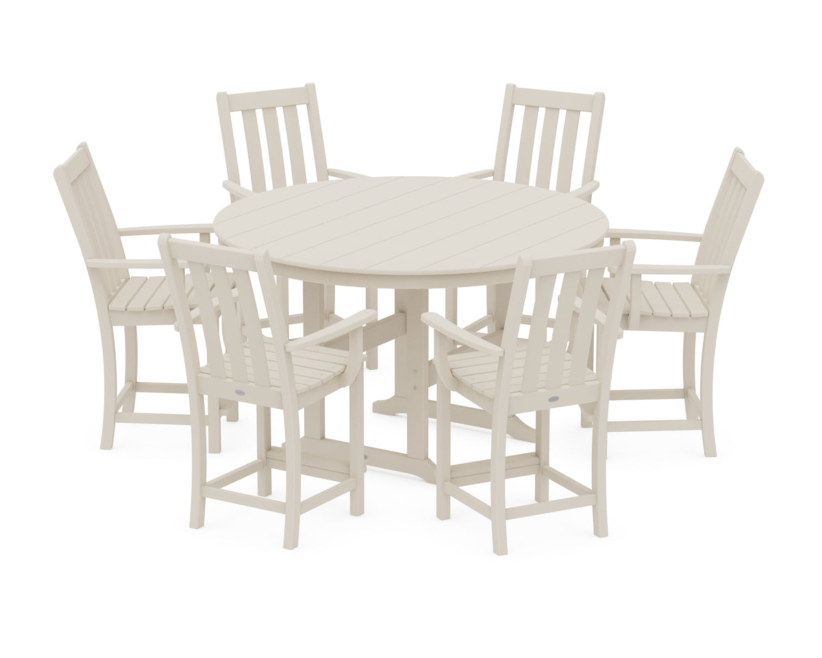 POLYWOOD Vineyard 7-Piece Arm Chair Round Farmhouse Counter Set in Sand