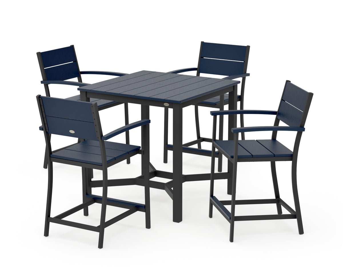 POLYWOOD Main Street 5-Piece Counter Set in Black / Navy