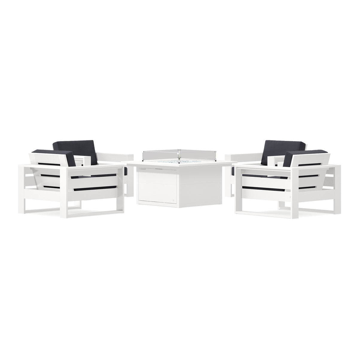 POLYWOOD PW Designer Series Latitude 5-Piece Lounge Fire Table Set in Vintage White / Midnight Linen