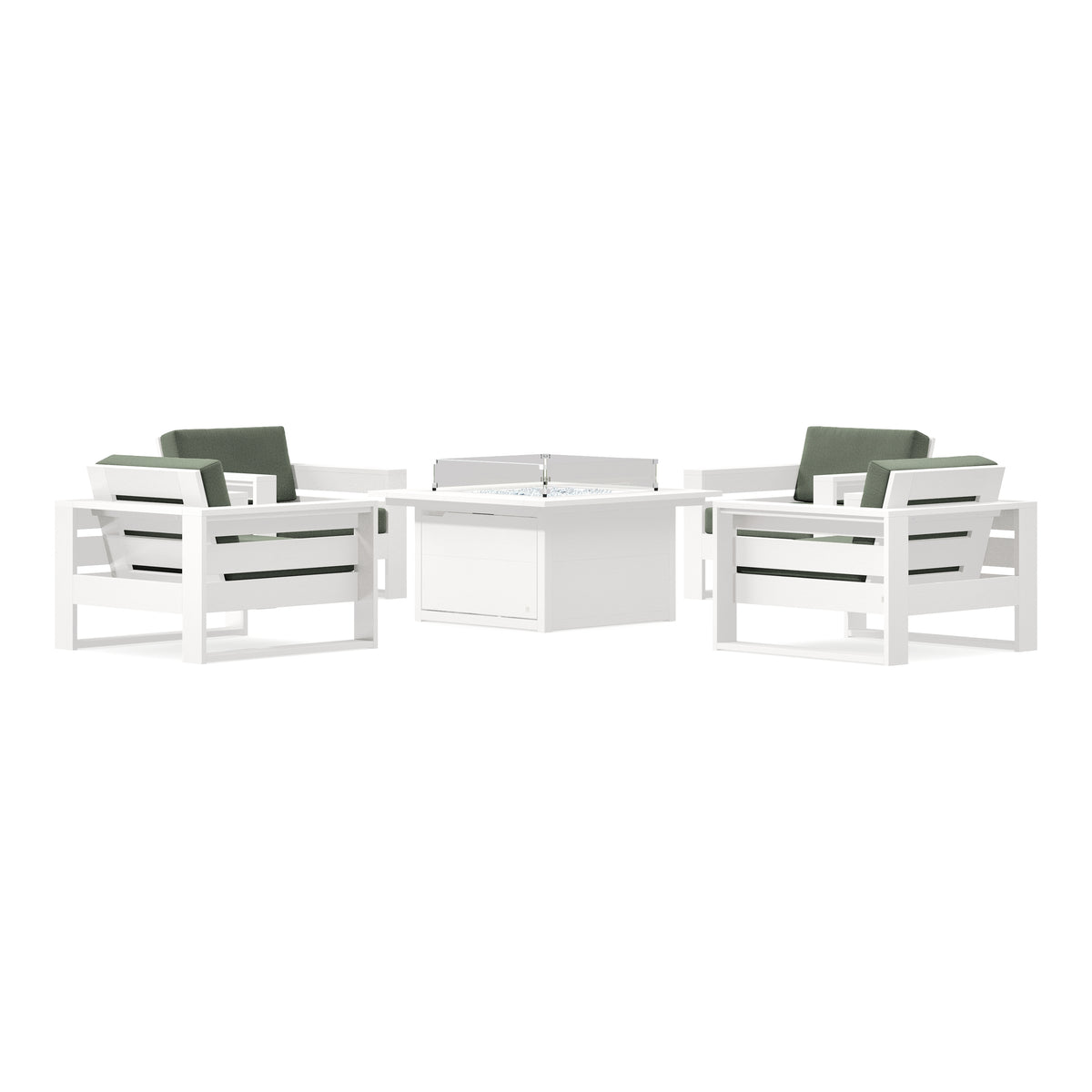 POLYWOOD PW Designer Series Latitude 5-Piece Lounge Fire Table Set in Vintage White / Cast Sage