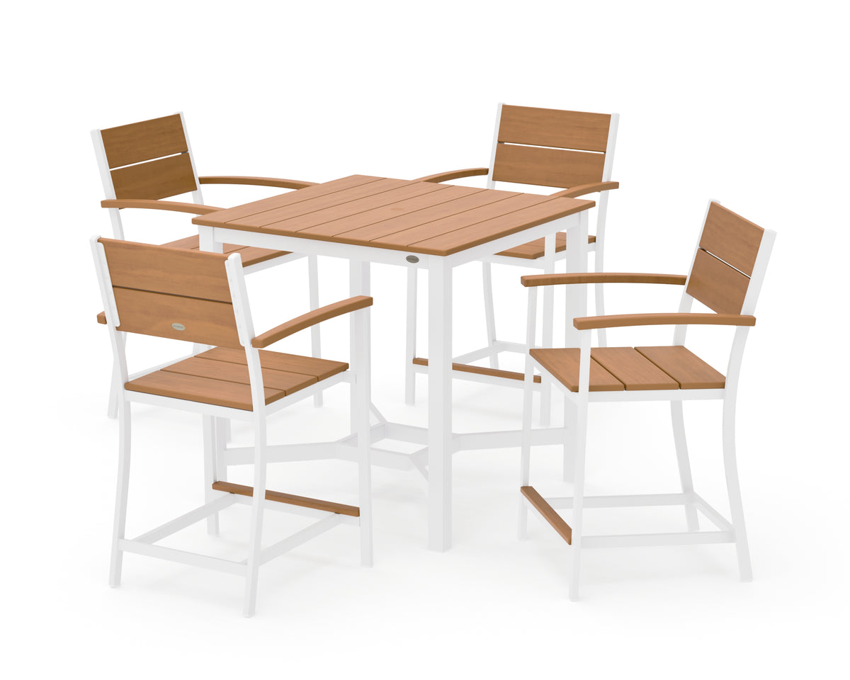 POLYWOOD Main Street 5-Piece Counter Set in White / Natural