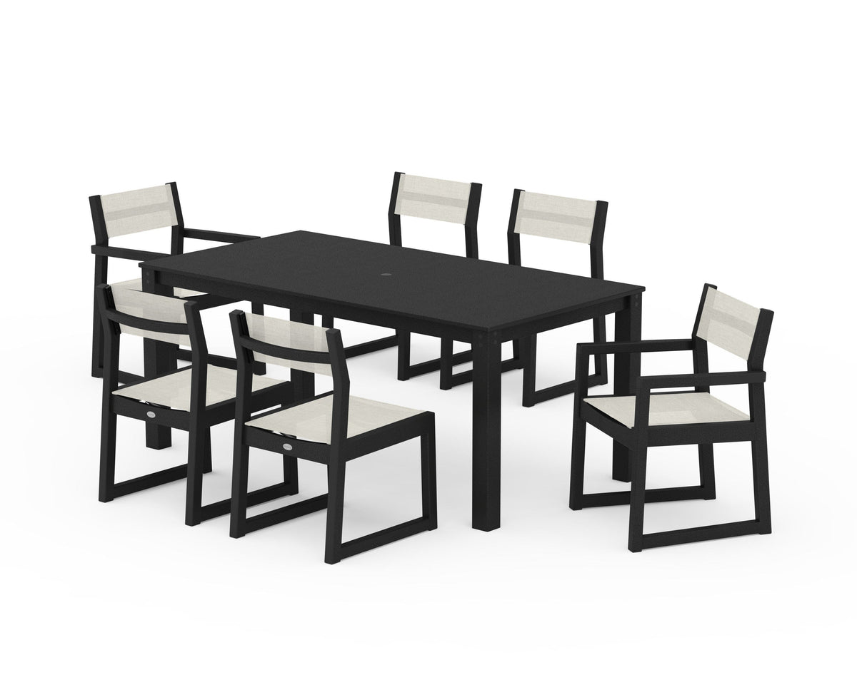 POLYWOOD EDGE Sling 7-Piece Parsons Dining Set in Black / Parchment