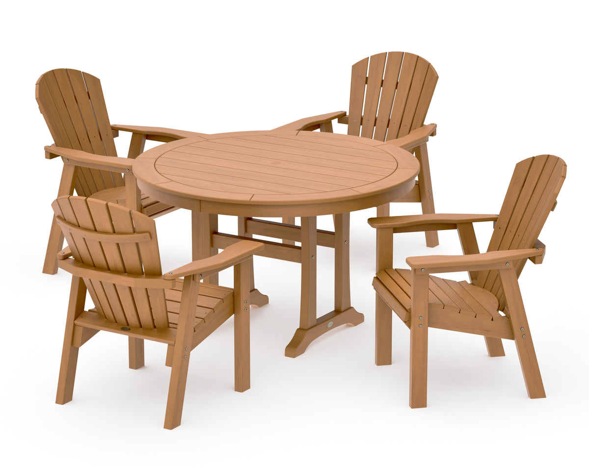 POLYWOOD Seashell 5-Piece Round Dining Set with Trestle Legs in Natural