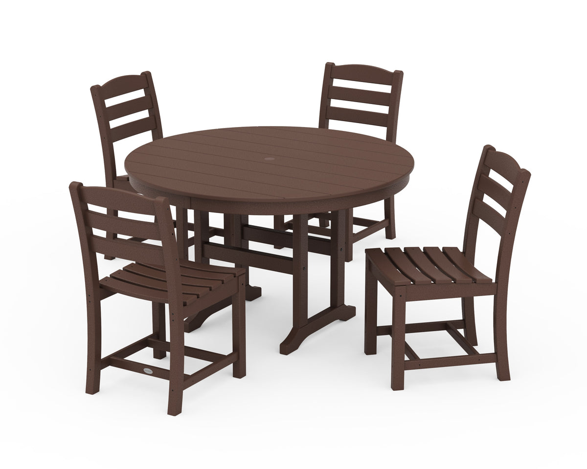 POLYWOOD La Casa Café Side Chair 5-Piece Round Farmhouse Dining Set in Mahogany