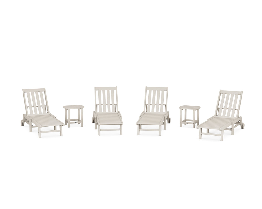 POLYWOOD Vineyard 6-Piece Chaise with Wheels Set in Sand